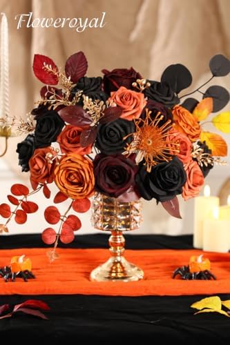 Floweroyal Halloween Artificial Flowers Black Flowers Mix Silk Flowers Fake Roses with Stems for DIY Wedding Bridal Bouquets, Baby Shower, Floral Arrangement, Table Centerpieces, Home Decorations