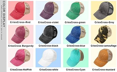 Criss Cross Hat Washed Distressed Baseball Cap Ponytail Hat High Messy Bun Ponycap for Women