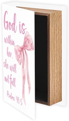 Faux Book Storage Box 9.1 x 5.9 x 2 Inch Bow Book Boxes Pink Bowknot Pattern Decorative Storage Organizers for Jewelry Trinket Wedding Keepsake Photos Home Office Bookshelf Decorations