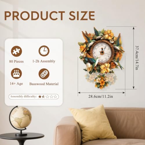 3D Puzzles for Adults Wooden Hummingbird Puzzle Clock Adult Crafts
