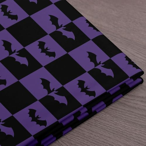 Happy Halloween Fabric by The Yard Bats Animal Silhouette Soft Polyester Sewing Fabric Black Purple Checkered No Stretch Durable Material for DIY Art Craft Making 10 Yard Bolt,360" L x 59" W
