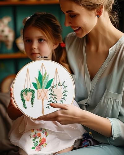 Santune 3 Sets Embroidery Kit for Beginners Needlepoint Cross Stitch Kits for Adults,Stitch Learning DIY Sets with Instruction Video,Stamped Floral Patterns,Hoop,Threads,Sewing Kit
