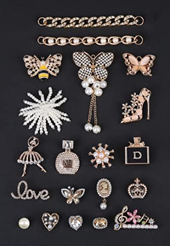 ZOKUZO Chic Bling Shoe Charms Gold and Sliver Designer Jewels Pretty Cute Chains Decorations Accessories for Women Girl Adults