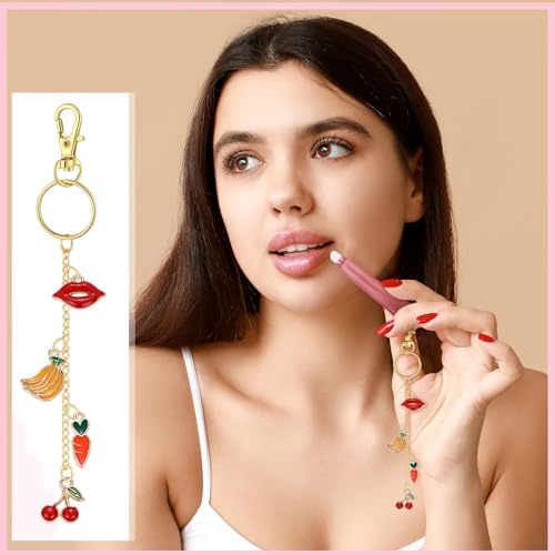 VioraWhite 213 Pcs Keychain Making Kit Bag Charm Kit Stylish Lip Gloss Keychain Making 100 Pink Enamel Charms 32.81 ft Gold Chains for DIY Crafts Women