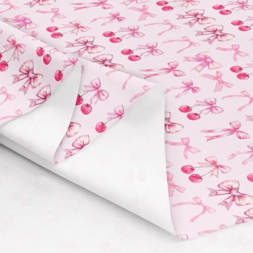 Light Pink Cherry Bow Upholstery Fabric for Chairs | Cute Silk Ribbon Bowknot Outdoor Fabric by The Yard 362"x63", Princess Bow Tie Dreamy Kawaii Landscape Fabric