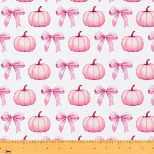 Pink Bow Upholstery Fabric for Chairs | Fall Decorations Thanksgiving Pumpkin Fabric by The Yard 109"x63", Autumn Harvest Fall Girly Ribbon Bowknot Sewing Fabric for Kids Gifts