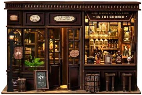 The Hidden Tavern DIY Book Nook Kit - 3D Miniature Bar with LED Lights, Eternal Night Wine Cellar Decor for Bookshelf