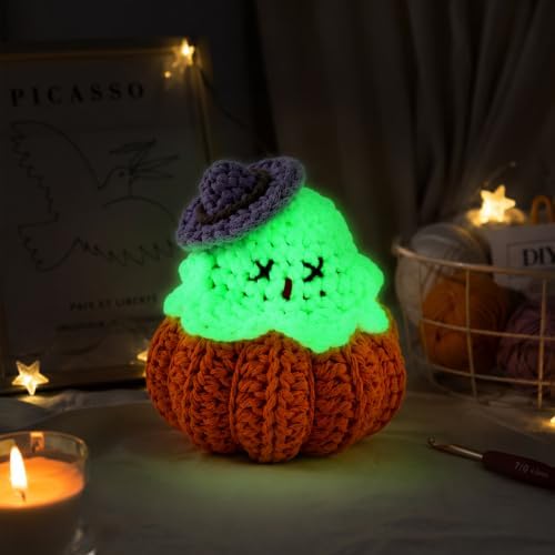 ORIGACH 4 Set Halloween Glow-in-the-Dark Ghost Crochet Kit for Beginners