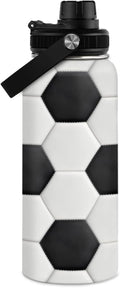 Soccer Water Bottle with Lid - 32oz Insulated Stainless Steel Sport Bottles - Men Soccer Player Fan Coach