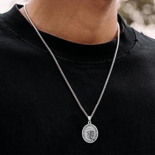 Santa Muerte Necklace for Men Sterling Silver Owl Skull Grim Reaper Pendant Heart Crystal Oxidation Skull Holy Death Scythe Aumelt Charm Necklace Jewelry Gifts for Father's Day Halloween Christmas