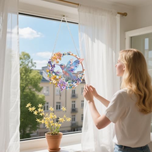 AIBOERL Diamond Art Kits for Adults,Hummingbird Acrylic Hanging Suncatcher