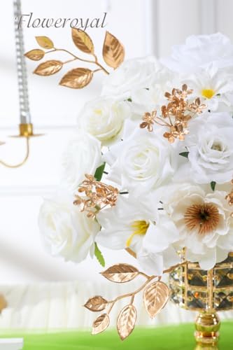 Floweroyal Artificial Flowers Combo Pure White Flowers Mix Silk Flowers Fake Roses with Stems for DIY Wedding Bridal Bouquets, Baby Shower, Floral Arrangement, Table Centerpieces, Home Decorations.