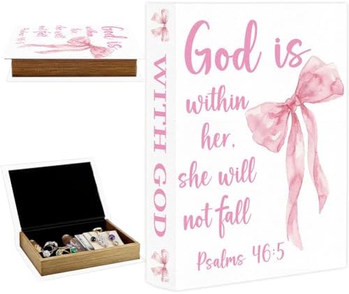 Faux Book Storage Box 9.1 x 5.9 x 2 Inch Bow Book Boxes Pink Bowknot Pattern Decorative Storage Organizers for Jewelry Trinket Wedding Keepsake Photos Home Office Bookshelf Decorations