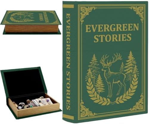 Vintage Book Trinket Box 9.1 x 5.9 x 2 Inch Faux Book Boxes Green Deer Pattern Decorative Storage Organizers for Jewelry Trinket Wedding Keepsake Photos Home Office Bookshelf Decoration