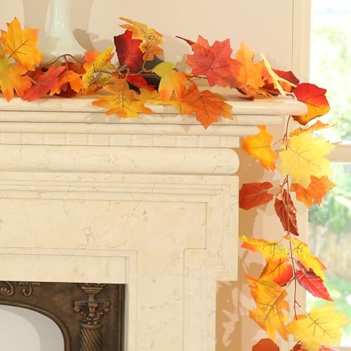 Joyhalo Fall Garland Autumn Leaf Garland Outdoor Fall Porch Decor, 2 Pack