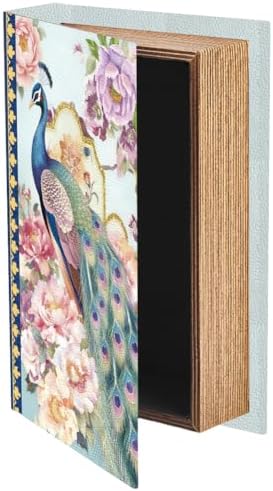 Faux Book Storage Box Floral 9.1 x 5.9 x 2 Inch Book Trinket Boxes Peacock Flower Pattern Decorative Storage Organizers for Jewelry Trinket Wedding Keepsake Photos Home Bookshelf Decoration