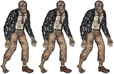Beistle Jointed Zombie Cutouts – 3 Pack, Life-Size Undead Decorations, Creepy Halloween Wall Décor, Poseable Horror Figures, Scary Party Supplies, Full Body Display Accents, Graveyard Scene Props, 6'