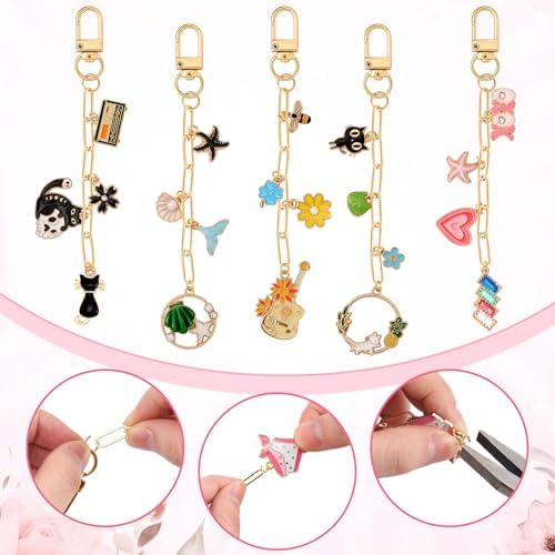 Tondiamo 286 Pcs Gold Keychain Charm Making Kit DIY Bag Charm