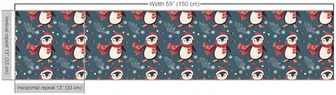 Lunarable Christmas Fabric by The Yard, Xmas Time with Happy Penguins with Hats Scarves Pine Leaves and Snowflakes, Decorative Fabric for Upholstery and Home Accents, 1 Yard, Grey Teal Beige