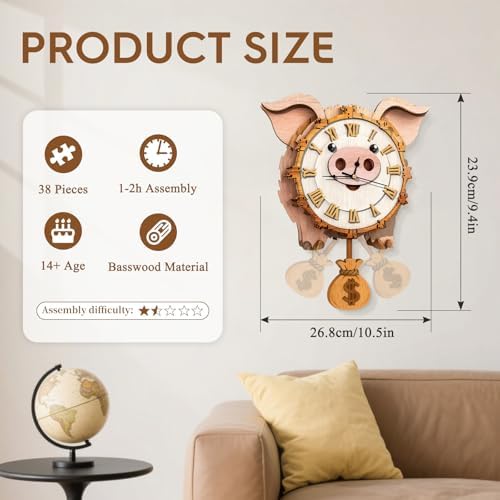 3D Puzzles for Adults Wooden Pig Puzzle Clock Adult Crafts
