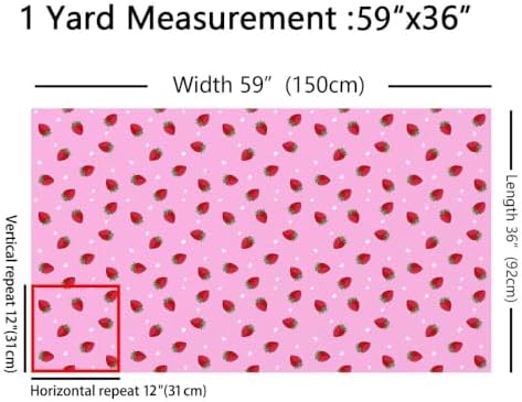 Kawaii Fabric, Strawberry Fabric by The Yard, Girls Women Kids Kawaii Room Decor, Strawberry Decor Upholstery Fabric for Chairs, Cartoon Kawaii Decor Waterproof Fabric, DIY Craft Patchwork, 3 Yards