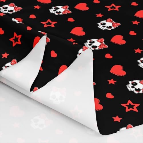 Cartoon Skull Fabric by The Yard,Halloween Skeletons Indoor Fabric,Red Hearts Stars Bowknot Soft Polyester No Stretch Fabrics Kids Girls Sewing Lovers,Black Red 2 Yards 72"x59"