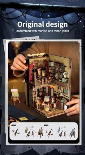 Book Nook Kit - DIY Miniature House Kit 3D Wooden Doll House DIY Book Nook Kits for Adults Creative Gift for Teens and Friends