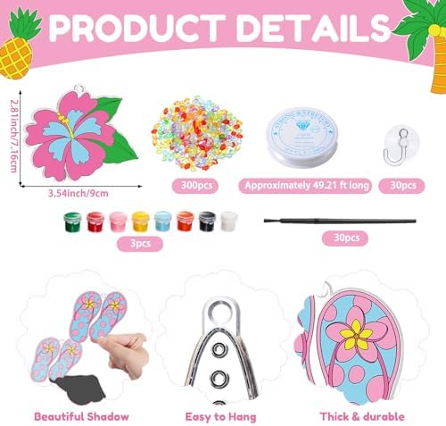 Dunzoom 30 Set Summer Window Art Suncatchers Kits Summer Beach Fruit DIY Suncatchers Craft Kits Make Your Own Paint Ornaments for Boys Girls Craft Painting Art Activity