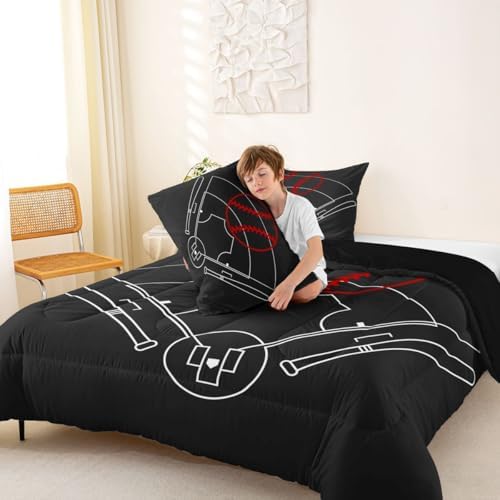 Baseball Field Print Comforter Set Full Size,Boys Ball Sports Games Themed Bedding Comforters Bedroom Decor,Red Baseball Bat Sporting Equipment Duvet Set with 2 Pillowcases,for Girls Teens