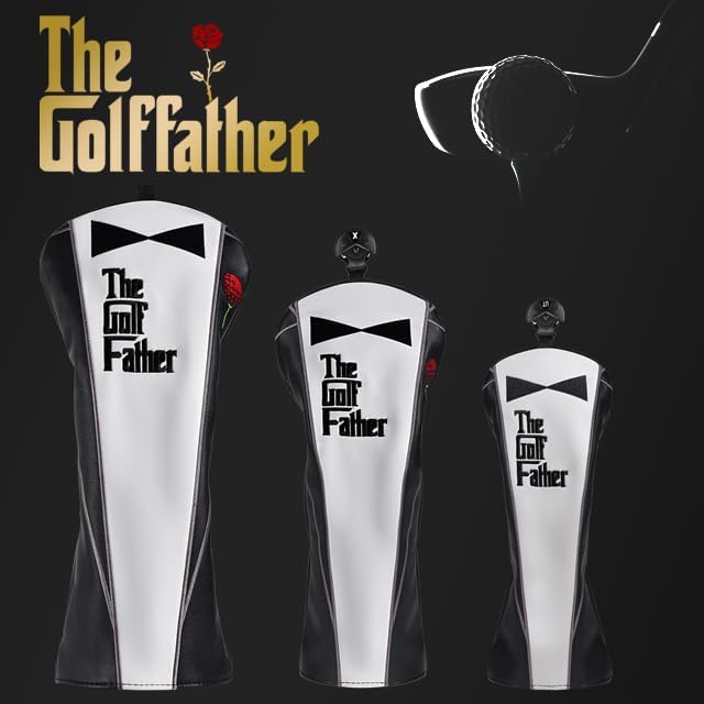 The Golf Father Funny Golf Club Covers, Driver Fairway Wood Hybrid Headcover, Mallet Putter Covers Blade Headcovers Putter Cover Magnetic, Black and White Color Iron Covers for Most Brands