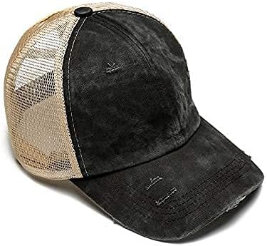 Criss Cross Hat Washed Distressed Baseball Cap Ponytail Hat High Messy Bun Ponycap for Women