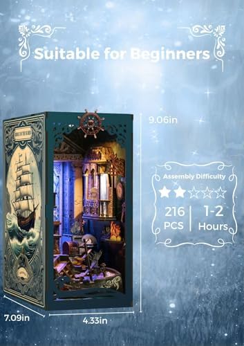 Mystic Ocean Diorama Book Nook - 3D LED Seafloor Decor with Shipwheel, Coral & Crystal Ball for Shelf Display