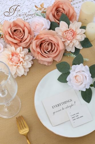 Floweroyal Artificial Flowers Fake Rose Flowers Dahlia with Stems for DIY Wedding Bridal Bouquets, Baby Shower, Floral Arrangement, Table Centerpieces, Home Decorations (Nude Color)