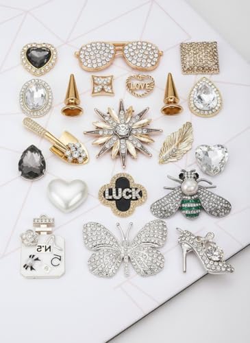 ZOKUZO Chic Bling Shoe Charms Gold and Sliver Designer Jewels Pretty Cute Chains Decorations Accessories for Women Girl Adults