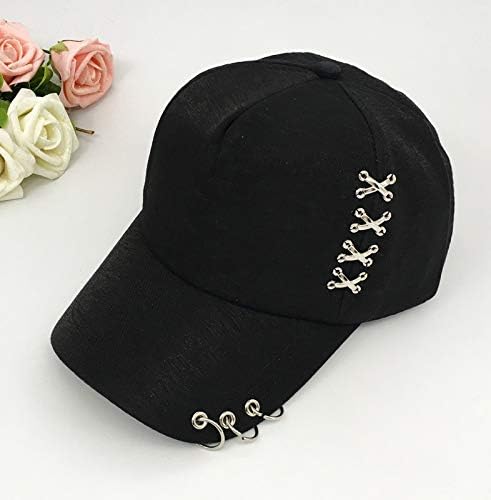 Kpop Hat Ring Baseball-Cap - Suga-Snapback Baseball Cap with Iron Rings (Black) (Medium, Black)