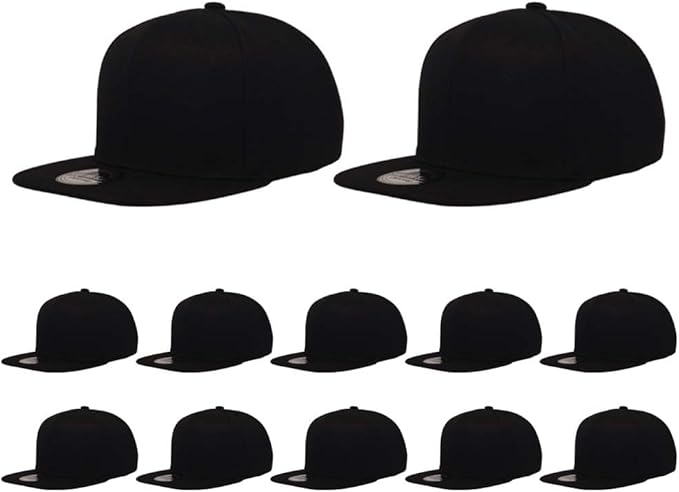 ZH Plain Flat Brim Snapback Baseball Caps Adjustable Blank Baseball Caps Wholesale 12 Pack