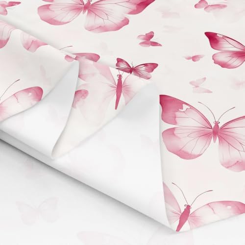 Pink Butterfly Upholstery Fabric for Chairs Pink Butterflies DIY Fabric by The Yard for Craft Lovers 181"x63", Rustic Aesthetic Animal Watercolor Beetles Quilting Fabric