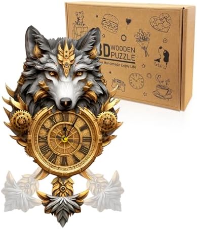 3D Puzzles for Adults Wooden Wolf Puzzle Clock Adult Crafts