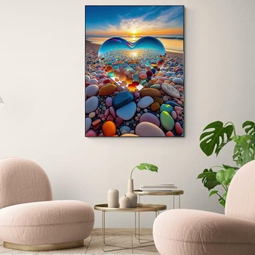 MIRCVSH Love Stone Paint by Numbers for Adults with Framed Canvas-with Wooden Easel,Paint by Number on Canvas,DIY Acrylic Oil Painting Kits with Brushes Nice Gift Box for Home Wall Decor(12x16 Inch)