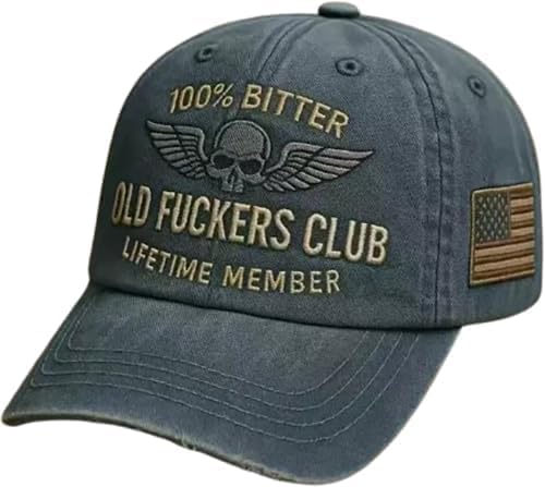 Old Fuckers Club-Vintage Baseball Cap, Hand-Embroidery Adjustable Wash Old Fuckers Club100% Bitter Lifetime Member Hat