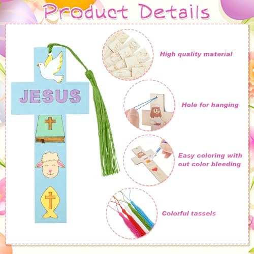 200 Pcs Christian Wood Bookmarks to Color Bulk, Color Your Own with Tassels