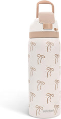 Bow Insulated Stainless Steel Water Bottle with Straw for Sports and Travel, 32oz, Gifts for Women Girls Friends Teens Birthday Christmas (Brown)