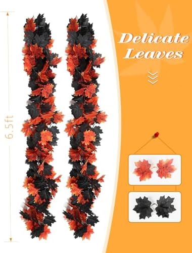 Joyhalo 5 Pack Fall Garland Black Leaves Garland for Autumn Halloween Decor