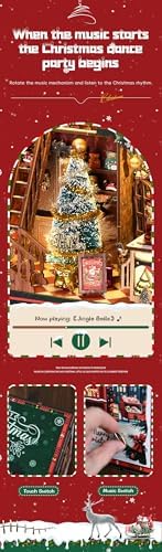 Book Nook LED Music Christmas Book Nook Kit - NEXTIPS 3D Wooden DIY Miniature Store for Shelf Decor
