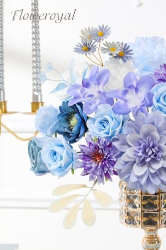 Floweroyal Artificial Flowers Combo Purple Flowers Mix Silk Flowers Dahlia Roses with Stems for DIY Wedding Bridal Bouquets, Baby Shower, Floral Arrangement, Table Centerpieces, Home Decorations.