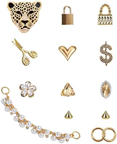 ZOKUZO Chic Bling Shoe Charms Gold and Sliver Designer Jewels Pretty Cute Chains Decorations Accessories for Women Girl Adults