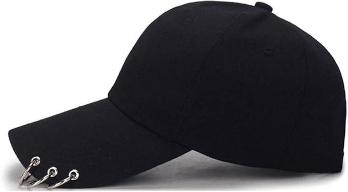 Kpop Hat Ring Baseball-Cap - Suga-Snapback Baseball Cap with Iron Rings (Black) (Medium, Black)