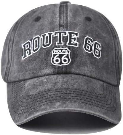 Vintage Washed Cotton Baseball Caps for Women Men Classic Route 66 Embroidered Sun Protection