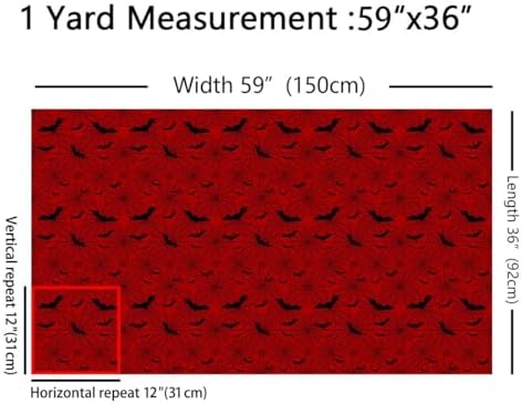Black Bat Fabric by The Yard Black Red Spider Web No Stretch Fabric for Sewing Supplies Halloween Theme Decor Soft Durable Polyester for Home DIY Projects 5 Yards Whole Piece,180" L x 59" W