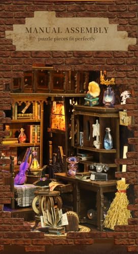Book Nook Mystical Wizard House DIY Miniature Kit with LED Lights - 3D Magic Cottage Model for Home Decor & Creative Gift